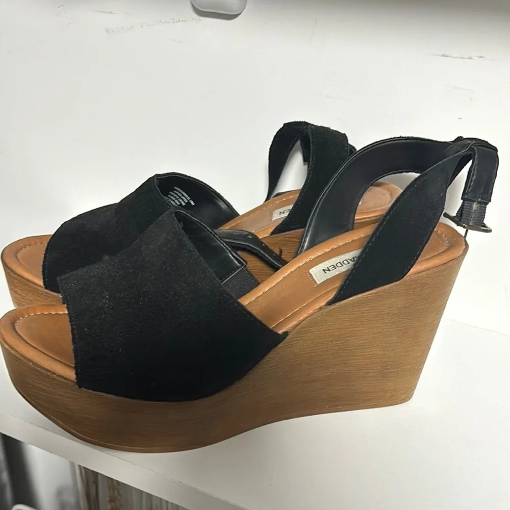 Steve Madden Black Wedge Sandals